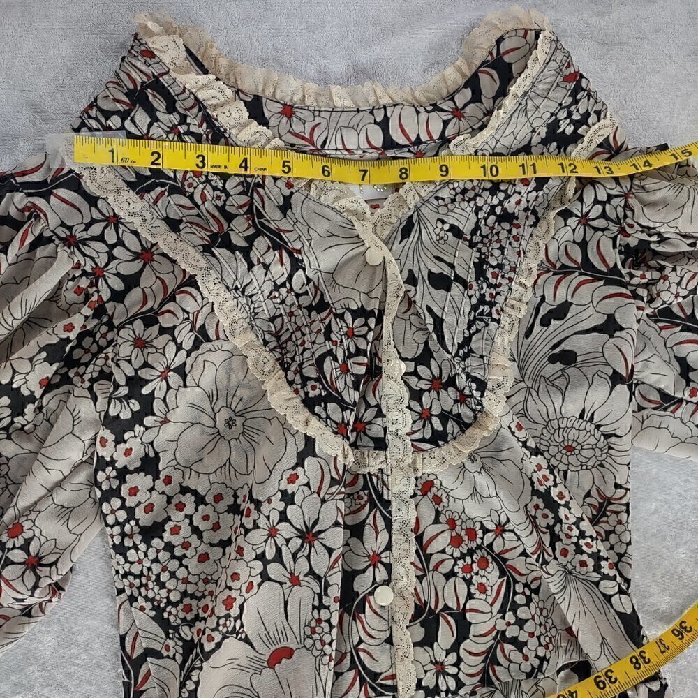 213 by Michelle Kim Multicolor Long Lace Sleeve Victorian Inspired Blouse Sz S - Picture 9 of 15